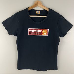 COSMIC DEBRIS Oopsy Daisy Vintage Y2K 2000’s Black Warning! Out Of Control Tee